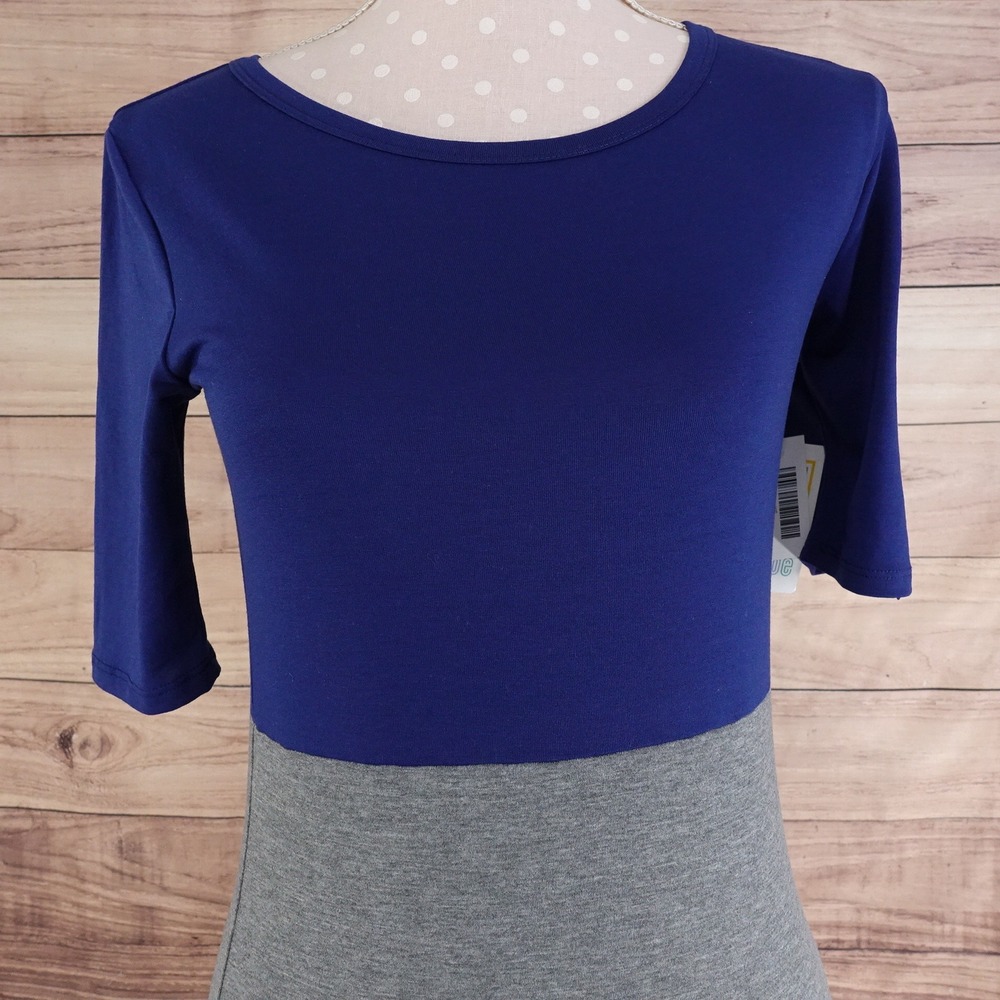 NWT LULAROE JULIA BLUE GRAY DRESS WOMENS SIZE XS NEW!